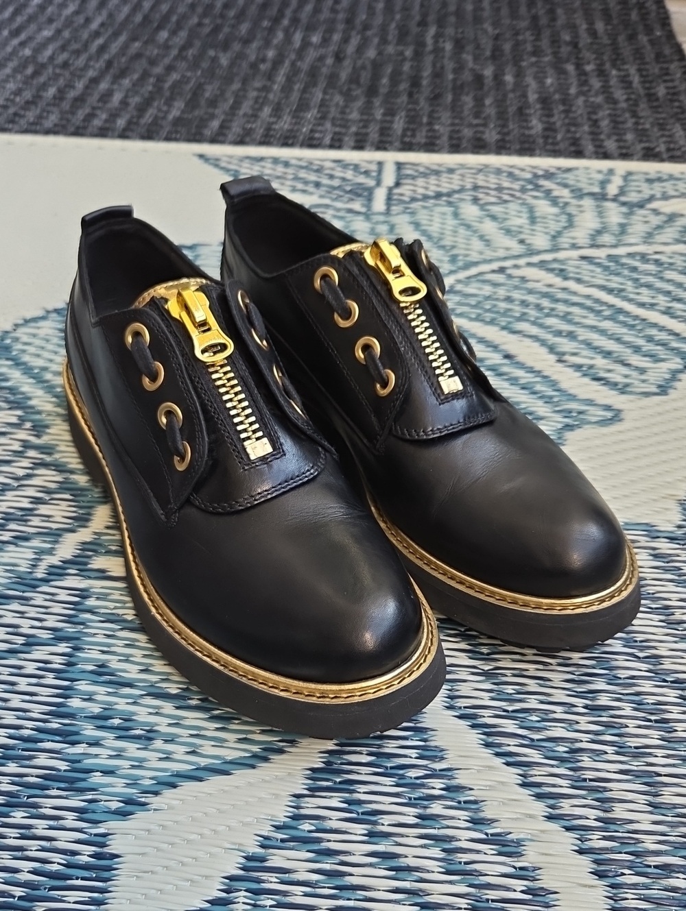 Geox Black Leather Moccasins with Gold Trim